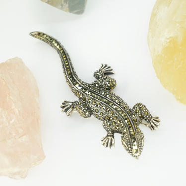 Vintage Sterling Silver Marcasite Lizard Pendant/Brooch, Art Deco Marcasite Brooch, Silver Lizard Pendant Crusted In Marcasite, 925 