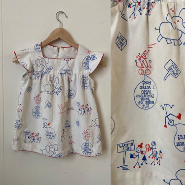 Homemade Vintage “My First Vote” Voter & Ballot Box novelty print toddler dress, Red, white, blue 