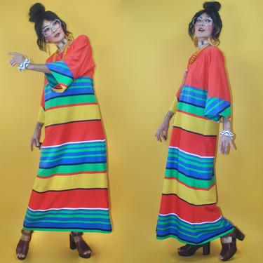 Vintage 1970s JC Penny Loungewear Color Block Kaftan Dress/SZ S M/70s marimekko style vibe Striped Caftan Dress Boho Hippie Mid Century MOD 