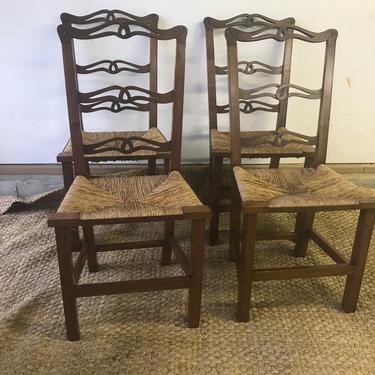 Four Cherry Queen Anne Chairs, natural rush seats 