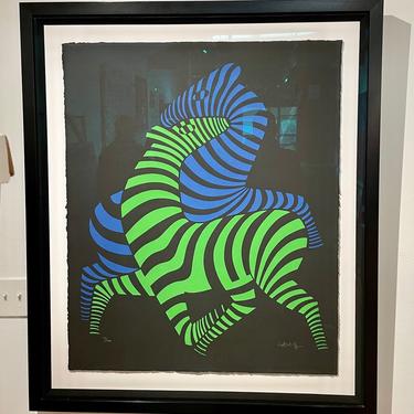 X Large Freshly Framed Zebras Serigraph Signed & Numbered by Victor Vasarely
