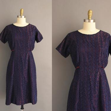 1960s vintage dress | Navy Blue Crochet Lace Cocktail Dress | Large | 60s dress 