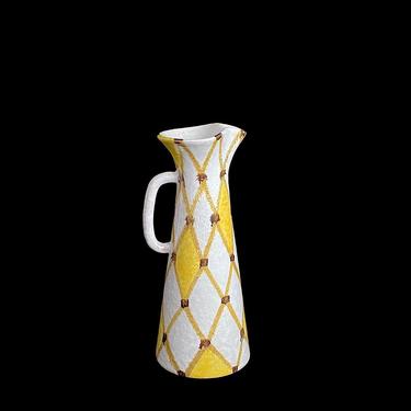 Vintage Mid Century Modern Bitossi Pitcher Vase Aldo Londi 1960s Italy Italian Ceramic Pottery with Argyle Net Design MCM 