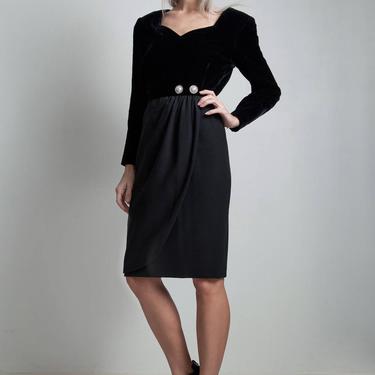 vintage 80s Valentino party dress black velvet long sleeves knee length MEDIUM M 