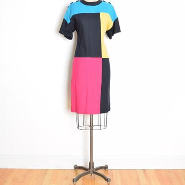 vintage 80s dress black color block mondrian geometric primary color dress M medium clothing 