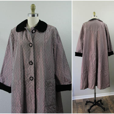 Vintage 1940s 50's Iridescent Quilted Taffeta and Velvet black hot pink lining Swing Coat  //  Roell Original  //  US 0 2 4 6 //One Size 