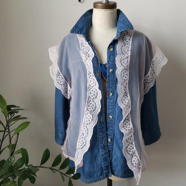 Vintage Pale Pink Lace and Nylon Bed Jacket| Vintage Lingerie| Vintage Sheer Vest| Size S,M,L 
