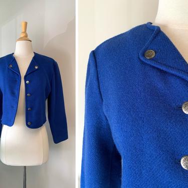 1980s Pendleton Cobalt Blue Cropped Wool Jacket | Size Medium 