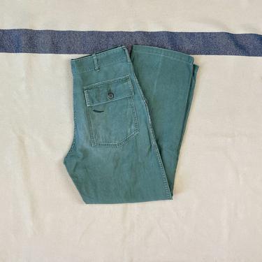 Size 29x29 Vintage 1960s US Army Zipper Fly OG-107 Green Cotton Sateen 4 Pocket Fatigues Pants 