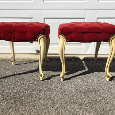 French Provincial Red Tufted Bench Pair 