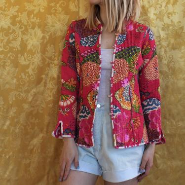 Vintage Patterned Pink Quilted Reversible Jacket Women's Size XS 
