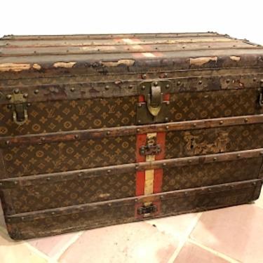 Circa 1900 Louis Vuitton Steamer Trunk Travel Labels &amp; Liner Tray with Fabric Label Numbered&#160;148434
