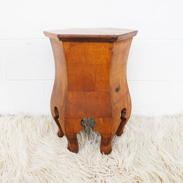 Vintage Solid Wood Bombe Style Hexagon Accent Table 