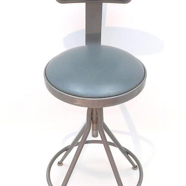 Mid Century Modern Industrial Drafting Stool Chair Swivel Adjustable Original Patina &amp; Upholstery Airplane Decor Aviation Office Barstool 