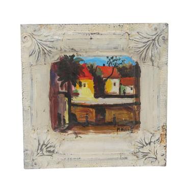 Handmade Red Roof Cottages Mladen Novak Tin Panel Painting