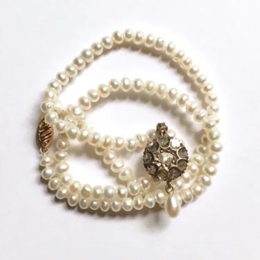 Antique Pearl &amp; Diamond Necklace, Victorian Conversion Pendant 14K Gold 16.5” 