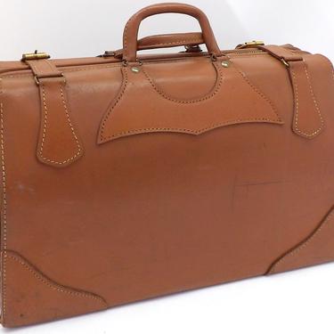 Chestnut Leather Suitcase Duffle Bag 1940's Cheney England Vintage Doctors Case 