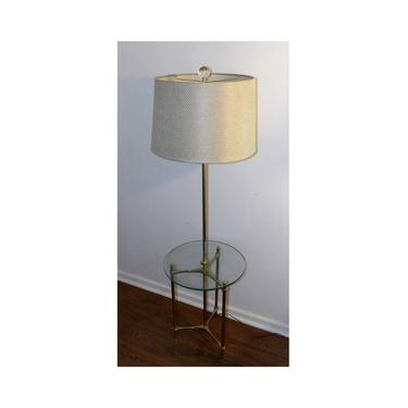Laurel Lamp Company Brass Tripod Floor Lamp Mid Century Modern Round Glass Table Top Chair-side Reading Light Lighting Burlap Barrel Shade 