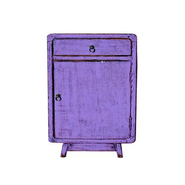 Distressed Purple Lacquer Drawer Retro End Table Nightstand cs5401S