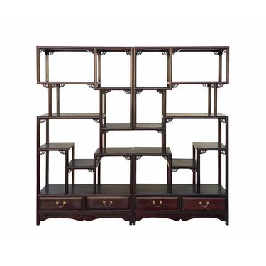 Chinese Pair Brown Stain Treasure Display Curio Cabinets Room Divider cs7099E 