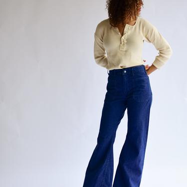Vintage 28 Waist Dark Wash Flare Jean | 70s Bell Bottom Kick Flare | Nautical Birkin Sailor | Petite 