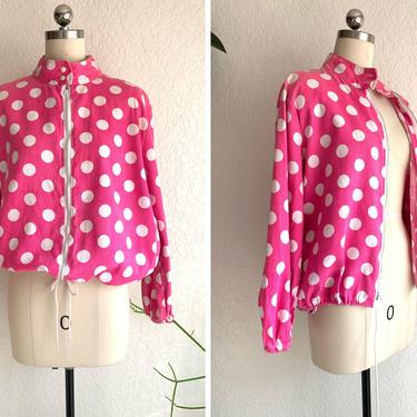 Vintage 60s/70s Pink Polka Dot Cotton Jacket | Size Medium 