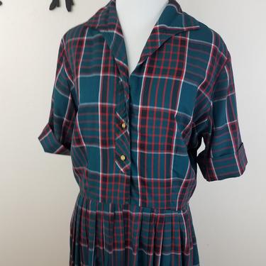 Vintage 1950's Shirtwaist Day Dress / 50s Cotton Dress S 