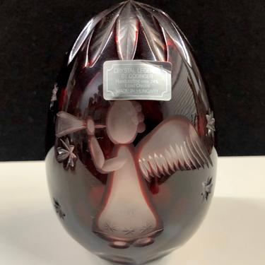 Cranberry Red Godinger Crystal Legends Signed/Numbered Cut Crystal Egg Made in Hungary with Label 4.5”H Christmas Decoration 