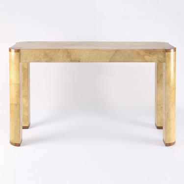 Karl Springer "Angular Leg Console Table" in Lacquered Goatskin 1970s (Signed)