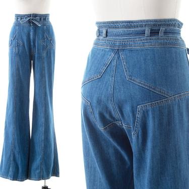 Vintage Style Jeans | 1970s Inspired STONED IMMACULATE Super Star Denim High Waisted 70s Bell Bottom Pants (medium/large) 