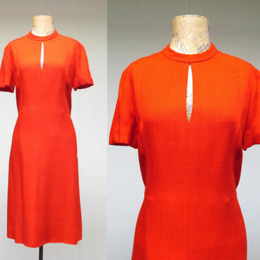 Vintage 1960s Linen Dress, 60s Mod Tangerine Sheath, Mid-Century Adele Simpson Bullocks Wilshire Frock, Medium 38&amp;quot; Bust 