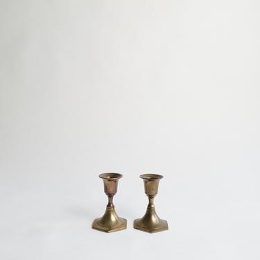 Set of Two Vintage Brass Taper Candlestick Holders 