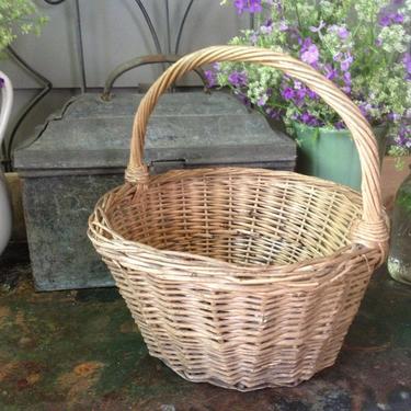 Antique French Market Basket, Handwoven Willow Basket, Flower Basket Storage by JansVintageStuff