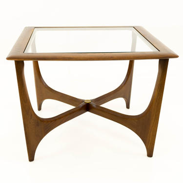 Adrian Pearsall for Lane Mid Century Walnut &amp; Glass Sculptural Square Side End Table - mcm 