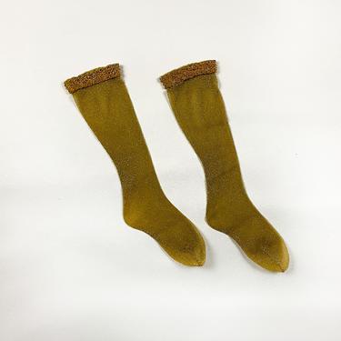 1960s Gold Lurex Sequin Knee Socks / Mod / Sparkle / Metallic / Glitter / New Old Stock / Nylons / Tights / Vintage Hosiery / Go Go / 