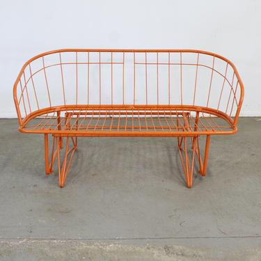 Mid-Century Modern Atomic Orange Homecrest Outdoor Metal Curved Back Glider Bench 