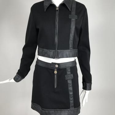Versace Jeans Couture Black Vinyl & Stretch Fabric Jacket & Skirt 1990s