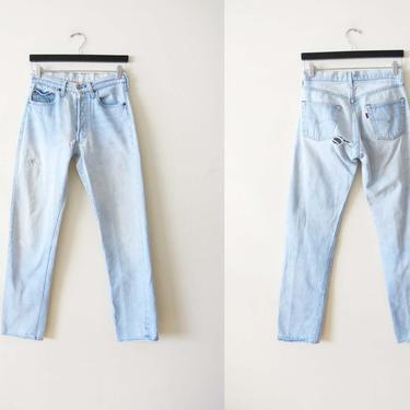 Vintage 90s Grunge Levis 501 28 - Light Wash 501 Denim - Cheeky Ripped Butt Vintage Levis Patched - Made in USA Straight Leg Levis 501s 