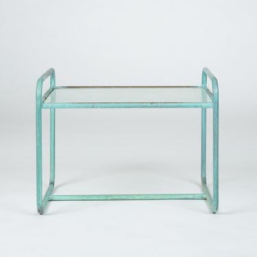 Bronze End Table with Hammered Glass Top by Walter Lamb for Brown Jordan