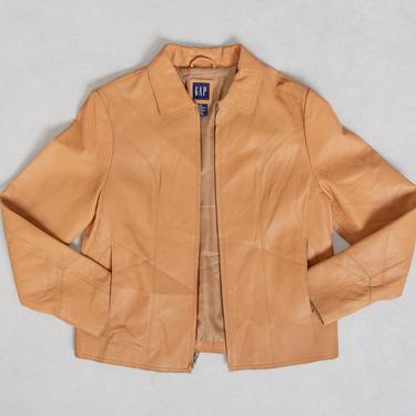 ORANGE LEATHER BLAZER Vintage Gap Zip Up Jacket Coat Woman 90's / Small 
