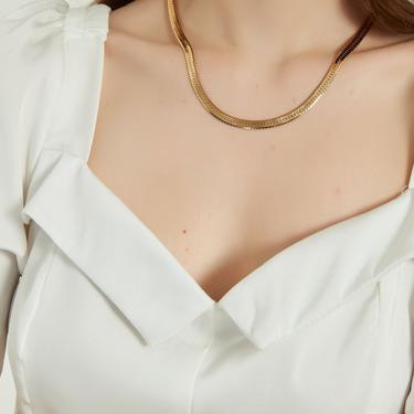 Amelia gold necklace, gold herringbone chain necklace, gold snake chain, gold chain necklace, gift for her, herringbone necklace, gold chain 