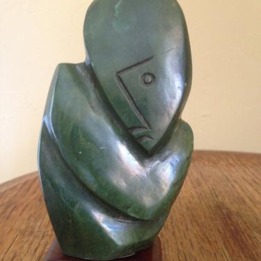 Vintage Abstract Hand Carved Figure Neprite Jade Figure on Stand 