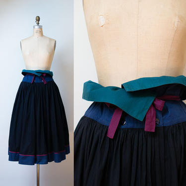 1980s Kenzo Paris Skirt / 80s Cotton Colorblock Paperbag Skirt 