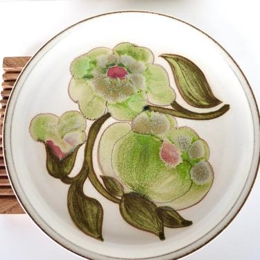 Vintage Denby Langley Troubadour Dinner Plate, 10&quot; Green Floral Stoneware Plate From England, 5 available 