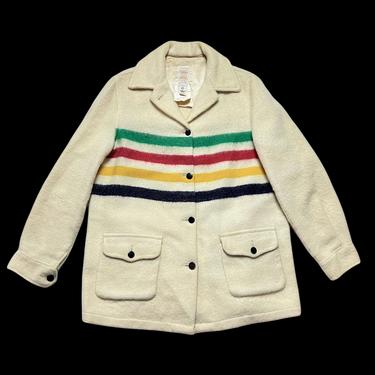 Vintage 1960s/1970s Women's Hudson Bay 4-Point Blanket Coat ~ S to M ~ Button Front ~ Jacket / Overcoat 