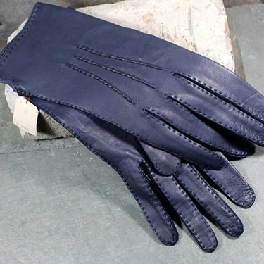 UNUSED Vintage Kid Leather Navy Blue Gloves - Madrid, Spain Unlined Size 8 Soft and Supple Leather Hand Stitched | Free Shipping 