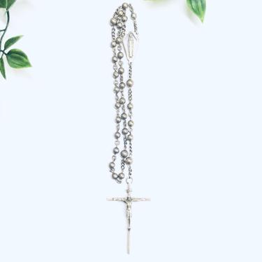 Silver Rosary Prayer Beads with Crucifix and Virgin Mary, Religious Jewelry, Worry Beads 