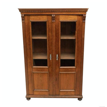 Refined County Neoclassical Style Antique European Oak &amp; Pine Glazed Bookcase 19th/20th century - Glass Door display china cabinet cupboard 