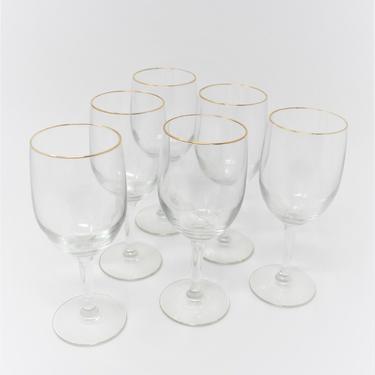 Vintage Gold-Rimmed Wine Glasses | Set of Six | Clear & Gilded | Gold Rims | Dinner Party Set | Thanksgiving Christmas | Wine Bar Glasses 