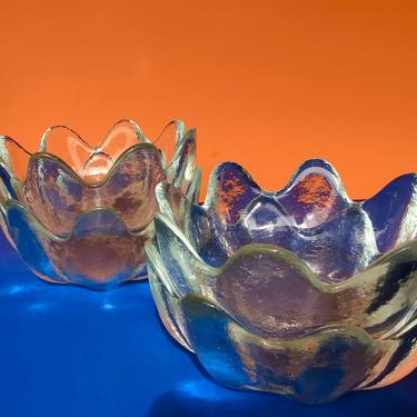 Two Mid Century Modern Blenko Glass Lotus Bowls -- Small Petal Bowls in Handblown Clear Glass - so MCM! 